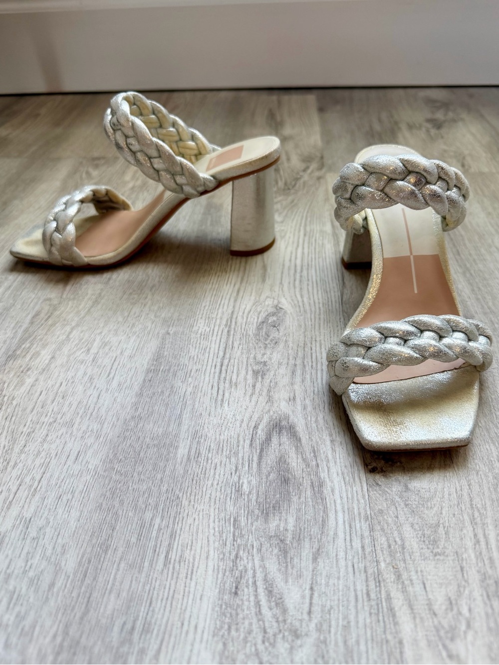 Dolce Vita - Silver Braided Double-Strap Metallic Sandals / Block Heels